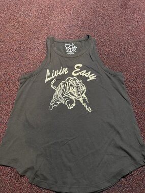 Chaser Black Tank Top with Gold 'Livin Easy' Tiger Graphic